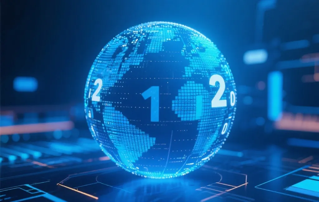 抽象的数据可视化,数字球与蓝色背景